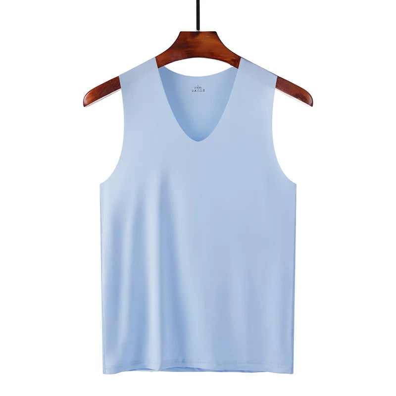 Mens Seamless Silk Tank Tops Vest Sleeveless Sport Undershirts, Cool, Gym