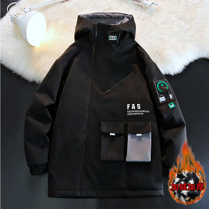Men's Pilot Hooded Zipper Jacket Loose Pullover Front Pocket Velvet Coat