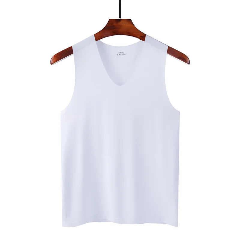 Mens Seamless Silk Tank Tops Vest Sleeveless Sport Undershirts, Cool, Gym
