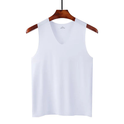 Mens Seamless Silk Tank Tops Vest Sleeveless Sport Undershirts, Cool, Gym