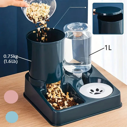Automatic Cat Feeder Water Dispenser Set, 2 In 1 Tilted Automatic Pet Food And Water Feeder