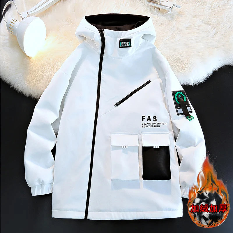 Men's Pilot Hooded Zipper Jacket Loose Pullover Front Pocket Velvet Coat