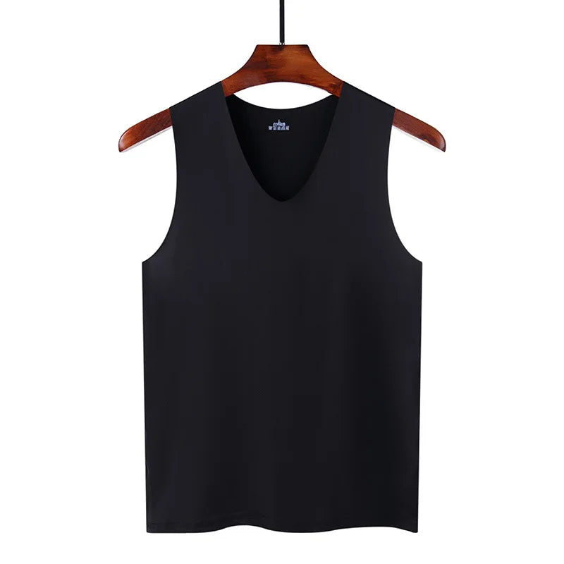 Mens Seamless Silk Tank Tops Vest Sleeveless Sport Undershirts, Cool, Gym