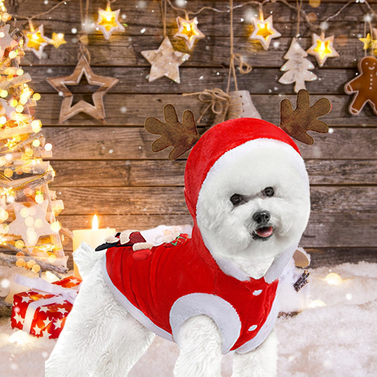 1Pc Pet Christmas Clothes Santa Claus Reindeer Antlers Costume