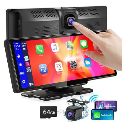 Portable Wireless Carplay With 2.5K Camera, 1080P Back Cam 9.3inches Ultra HD Android