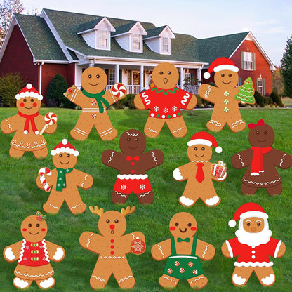 12 Pcs Christmas Gingerbread Man Yard Sign Waterproof