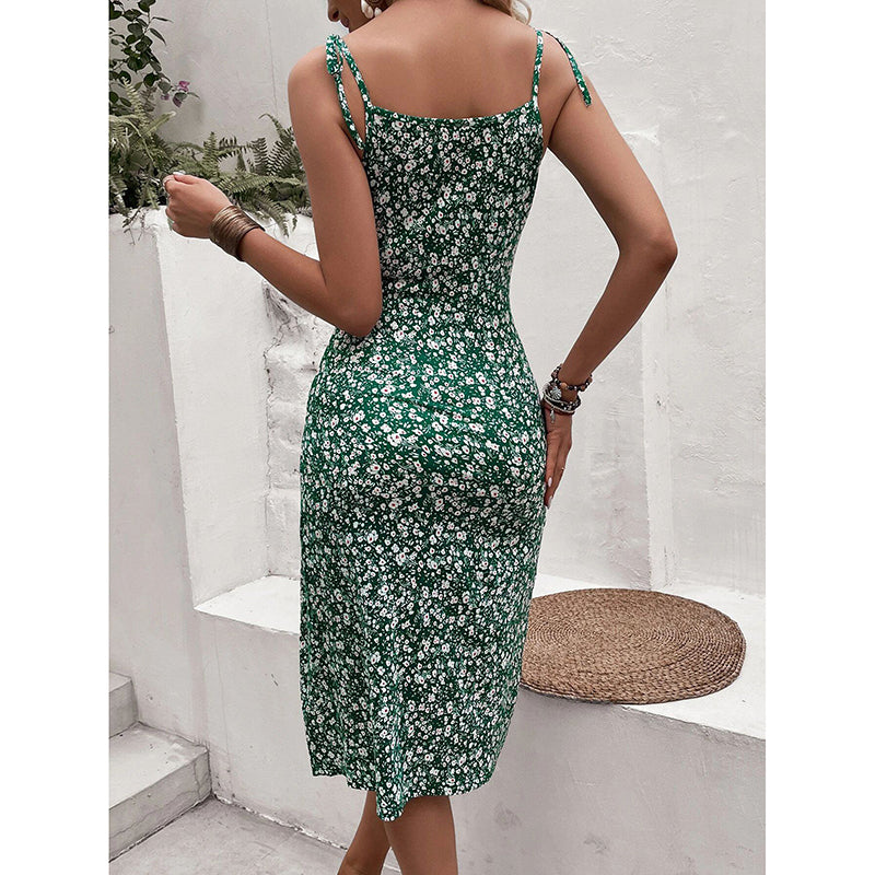 Women's Floral Print Split Thigh Sleeveless Boho Cami Dress