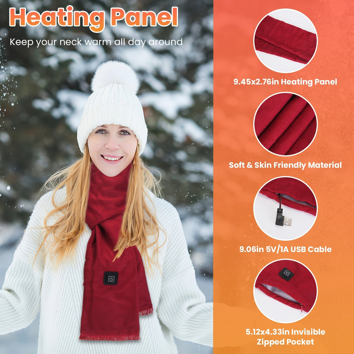 1Pc Electric Heated Winter Scarf USB Heating Neck Wrap Unisex