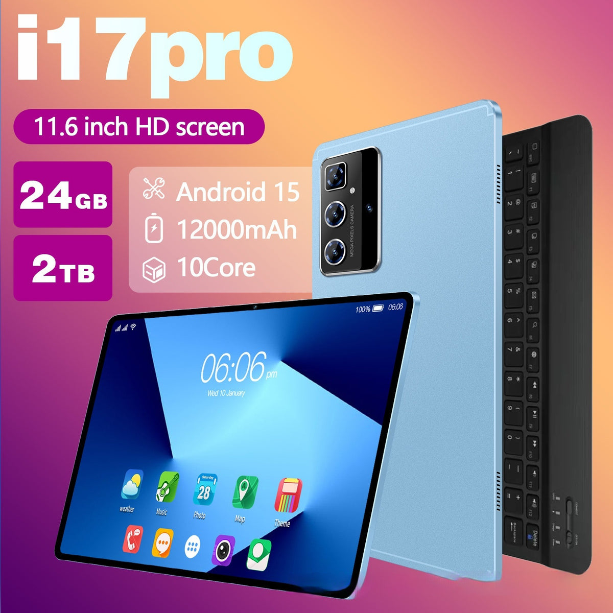 Portable 10.1-Inch Android Tablet with Detachable Keyboard, SSD, GPS & Dual SIM – 9+ Hour Battery
