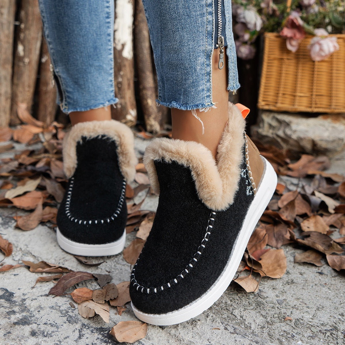 Women's Denim Fur Plush Boots