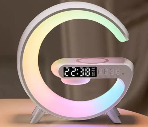 G-Shaped LED Lamp with 15W Wireless Charger & Bluetooth Speaker – Dimmable Mood Light, US Plug