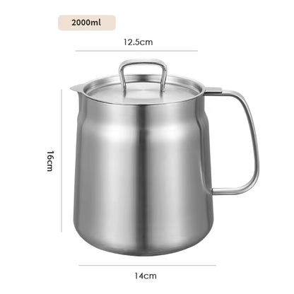 Stainless Steel Oil Filter Pot with Mesh Filter – 2L, Heat-Resistant & Rust-Proof, Silver