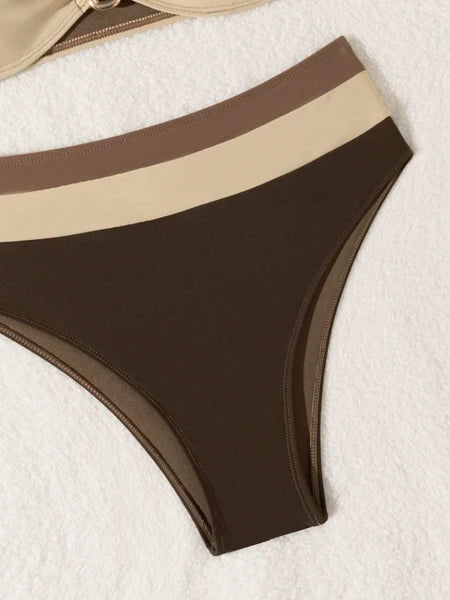 Women's 2Pc Coffee Strapless Bikini Swimsuit