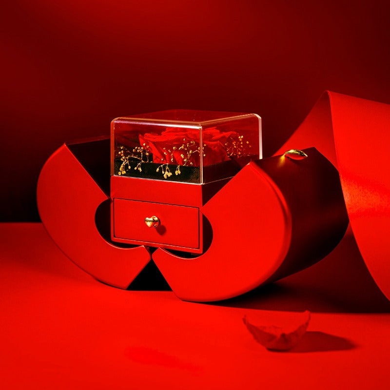 Red Fashion Jewelry Box With Rose And Pendant