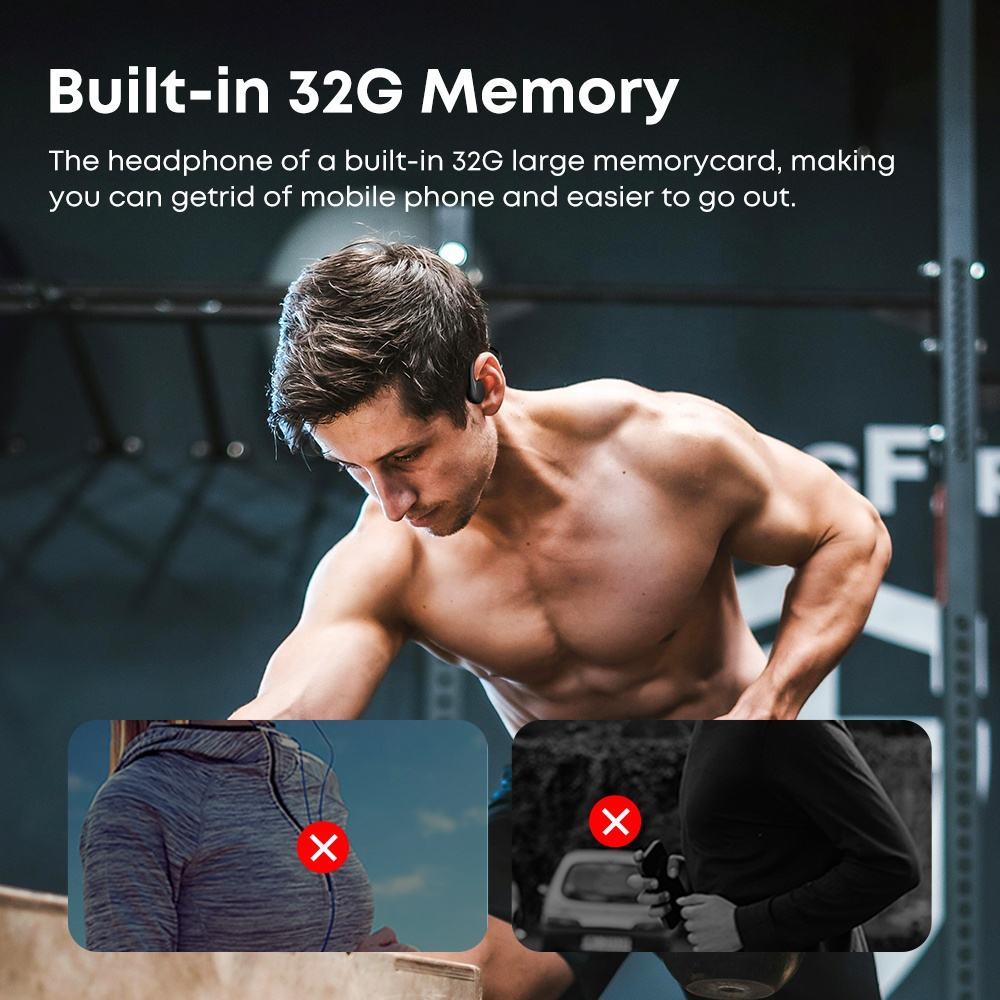 Waterproof Bluetooth 5.4 Headphones with 32GB TF Card – IPX-8, ENC Noise Cancellation, 15-Hr Battery