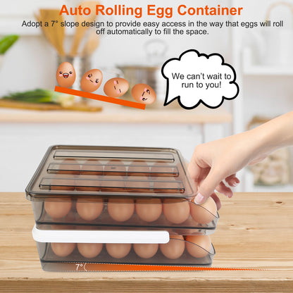 Auto-Rolling Egg Organizer Tray – Double-Layer 36-Egg Refrigerator Storage Box