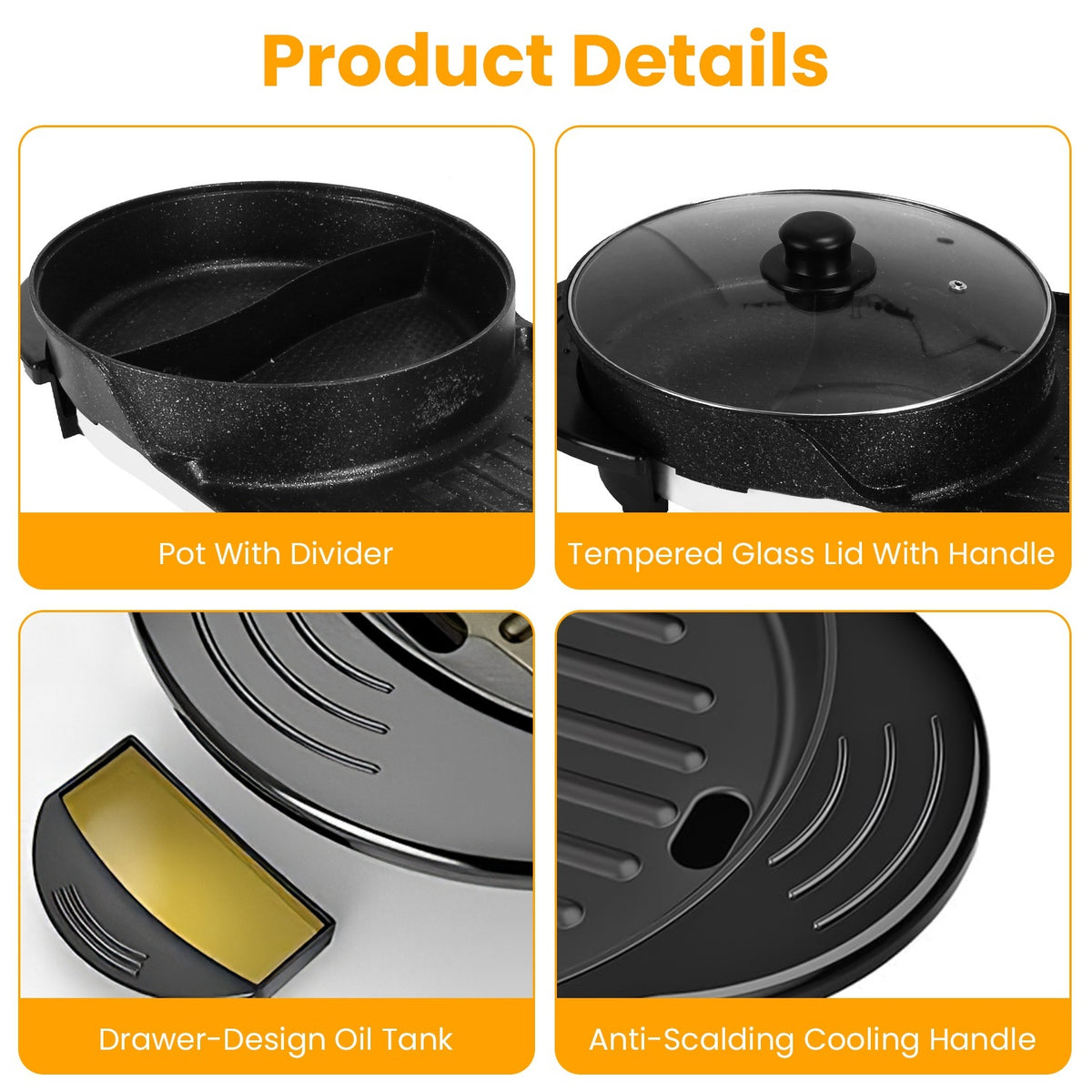 2200W  2 In 1 Electric Hot Pot With BBQ Grill Cooker Smokeless Non-Stick