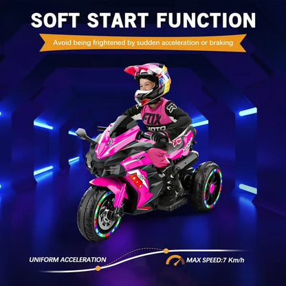 Kids Motorcycle For 3-6 Years 12V Electric Ride On With Light Wheel & Bluetooth