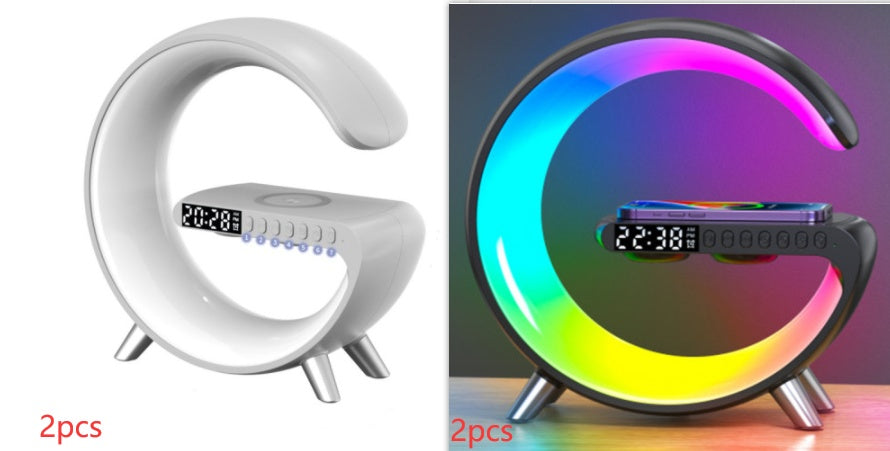 G-Shaped LED Lamp with 15W Wireless Charger & Bluetooth Speaker – Dimmable Mood Light, US Plug