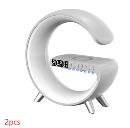 G-Shaped LED Lamp with 15W Wireless Charger & Bluetooth Speaker – Dimmable Mood Light, US Plug