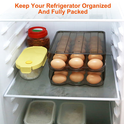 Auto-Rolling Egg Organizer Tray – Double-Layer 36-Egg Refrigerator Storage Box