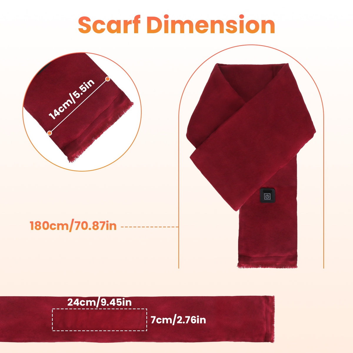 1Pc Electric Heated Winter Scarf USB Heating Neck Wrap Unisex
