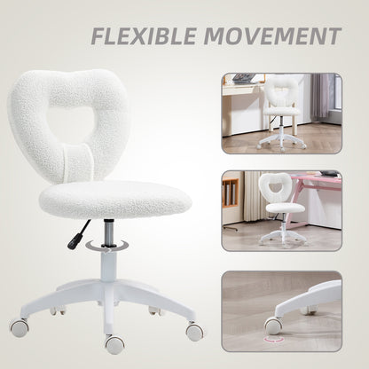 Heart-Shaped Desk Chair with Teddy Fleece – Adjustable Height Swivel Vanity Chair, White