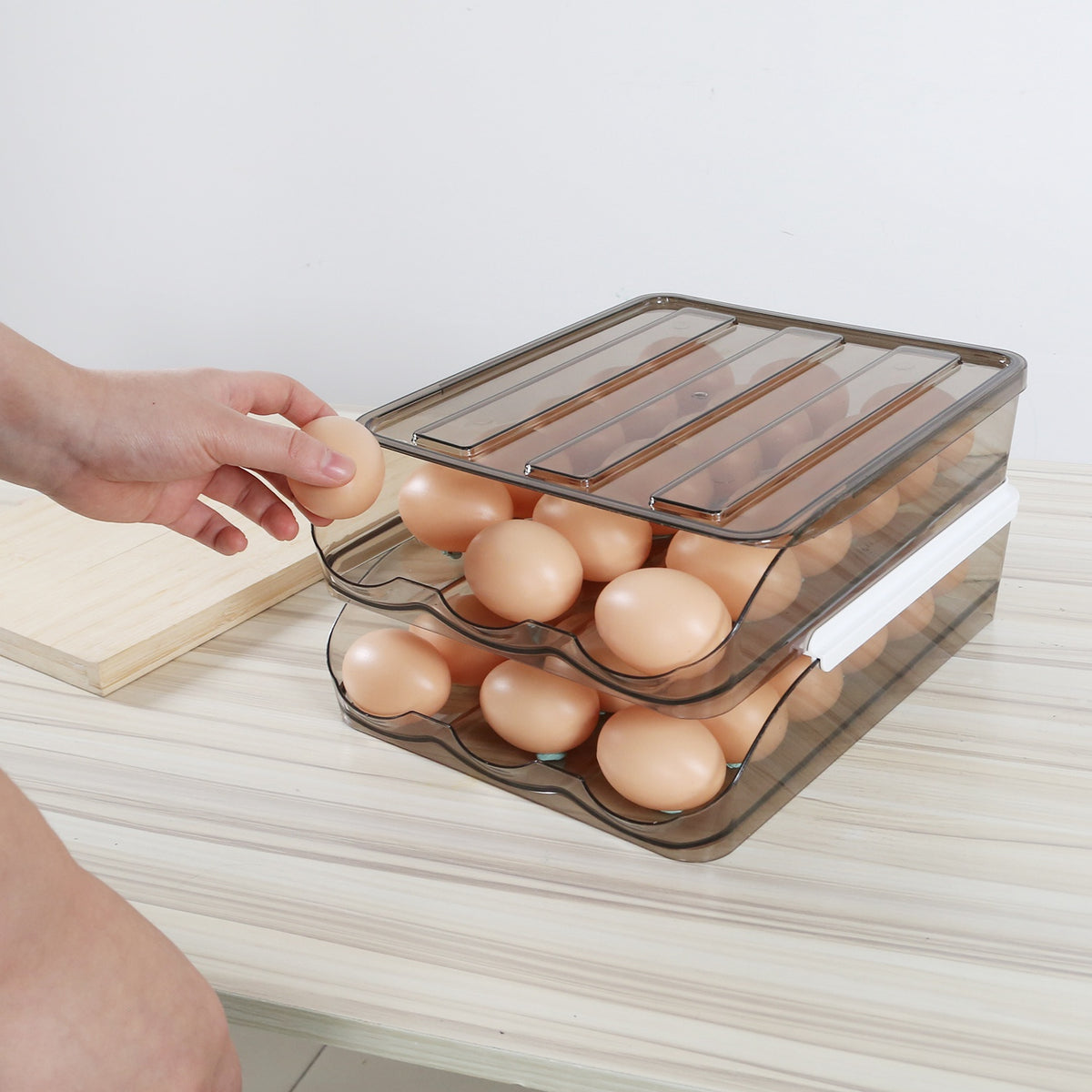Auto-Rolling Egg Organizer Tray – Double-Layer 36-Egg Refrigerator Storage Box