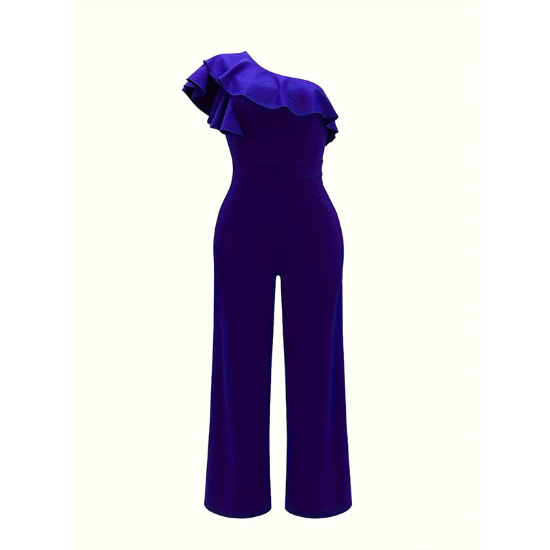 Women Dressy Jumpsuits Sleeveless Ruffle One Shoulder Romper