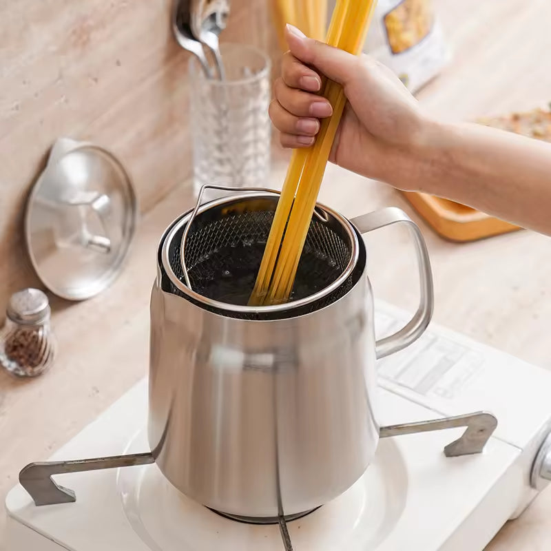 Stainless Steel Oil Filter Pot with Mesh Filter – 2L, Heat-Resistant & Rust-Proof, Silver