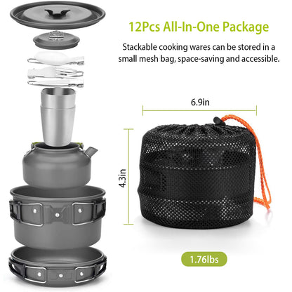 12Pc Camping Cookware Aluminum Set