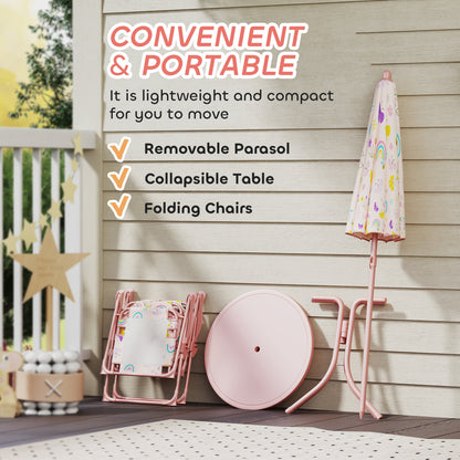 Kids Outdoor Activity Table With Foldable Chairs &  Removable Umbrella Pink