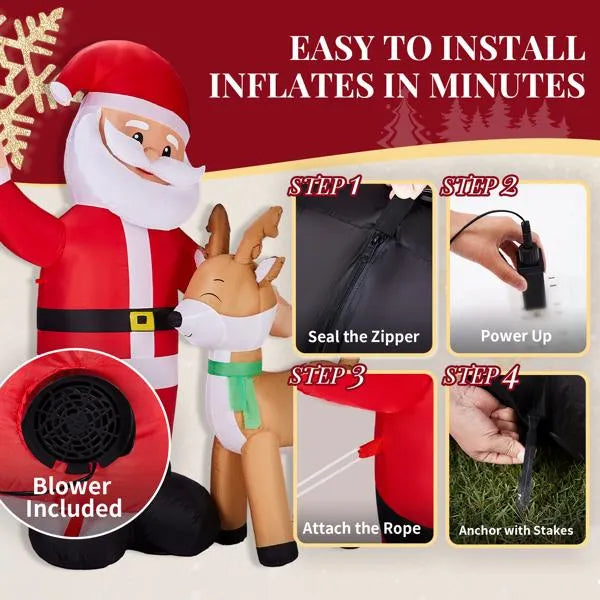 6.3FT Lighted Christmas Inflatable Santa And Reindeer Decoration