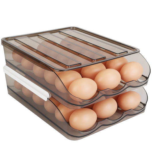 Auto-Rolling Egg Organizer Tray – Double-Layer 36-Egg Refrigerator Storage Box, BPA-Free