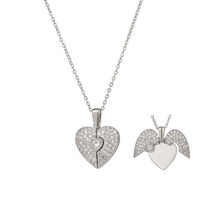 Women's Heart Opening And Closing Necklace Wings Pendant