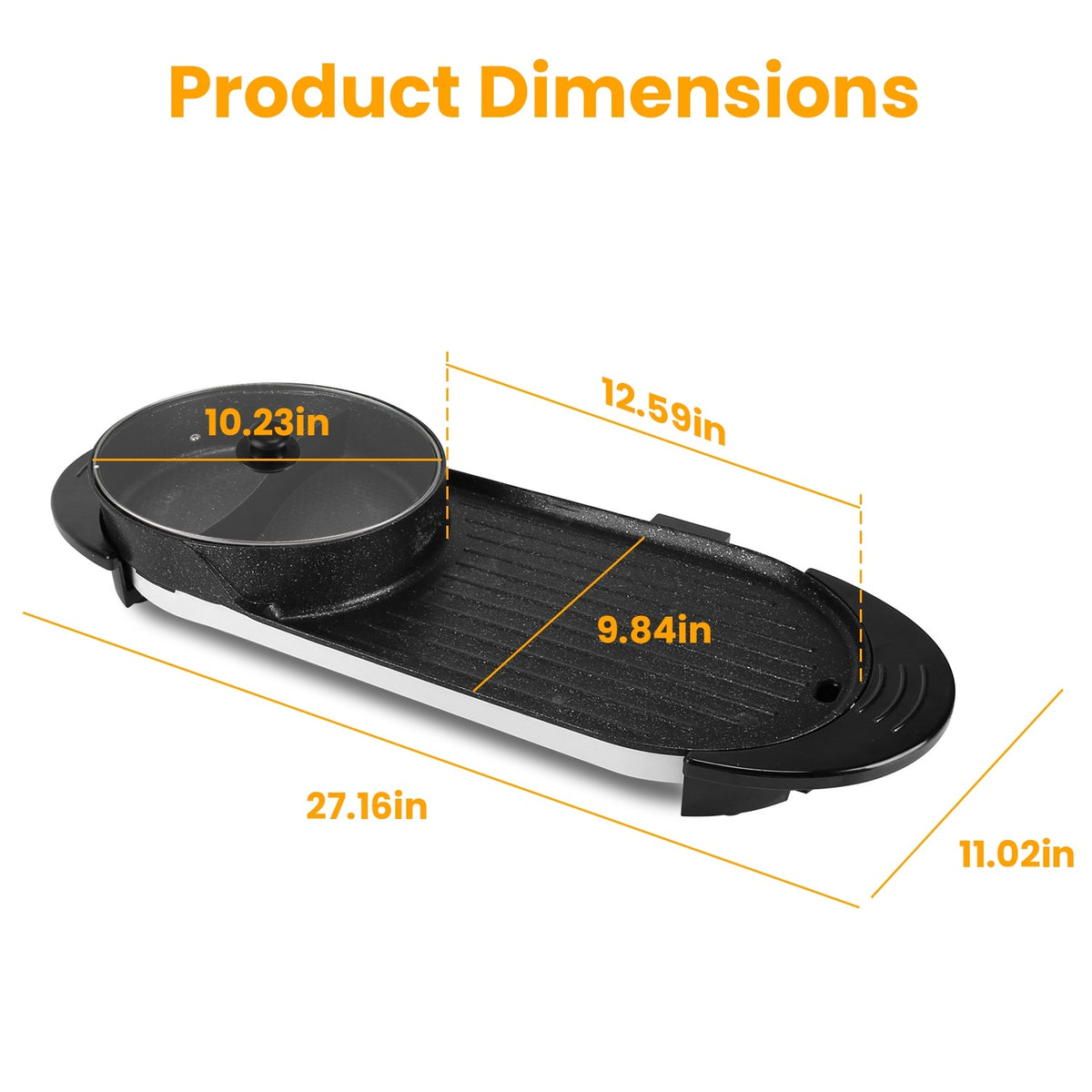 2200W  2 In 1 Electric Hot Pot With BBQ Grill Cooker Smokeless Non-Stick