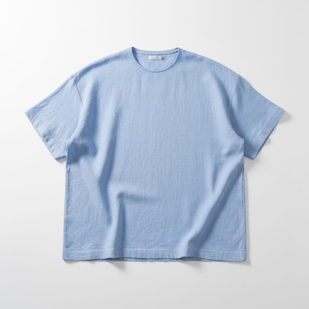 Men's linen short sleeve T-shirt light blue loose fit